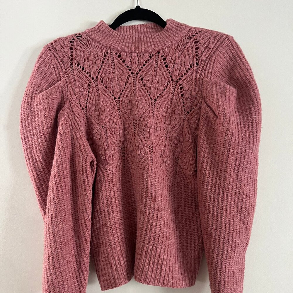 A New Day Pink Puff Sleeve Patterned Sweater Women's Small - Picture 2 of 5
